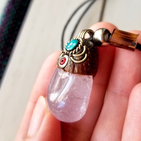 ☽Rose Quartz Pendant Boho Necklace☾ - Picture 2 of 6
